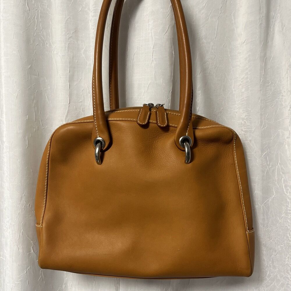 LAI Satchel Satchel Handbag Genuine Calf Leather Saddle Brown  Made In Italy